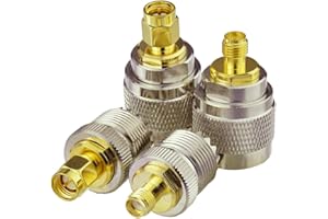 Superbat Connettore UHF SMA 50ohm SMA Maschio/Femmina a UHF Maschio/Femmina Connettore Cavo Coassiale 4 Pezzi Kit di Connettori RF a Bassa Perdita per Antenna Radio Dispositivo LAN Senza Fili, ecc.