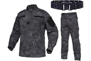 QMFIVE Combat Tactique Uniforme, Camouflage Camouflage pour Hommes Combat BDU Veste Chemise et Pantalon avec Ceinture Uniforme Guerre Jeu Armée Militaire Paintball Airsoft Chasse Tir Camo