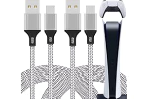 Primicity PS5 Controller Charger Cable 2 Pack- (UK SELLER) White Nylon Braided- 3FT PS5 Charging Cable for DualSense Controller - USB to USB-C Ps5 Charger Wire