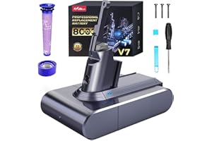 8000mAh Dyson V7 Battery Replacement, FLYLINKTECH Li-ion Battery for Dyson V7 SV11 Compatible with Animal Fluffy Trigger Motorhead and Total Series Vacuum Cleaner with with 2 Filters