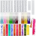 SENHAI 6 Pcs DIY Resin Bookmark Moulds, Rectangle Leaves Texture Flower Shaped Bookmark Moulds for Epoxy Resin(12 Styles) with 30 Pcs Colorful Tassels, 3D DIY Making Handmade Decor Crafts