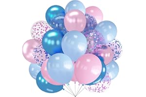 DOOFE Pink Blue Balloons, 12 Inch Pastel Pink Blue Metallic Balloon, 60PCS Macaron Pink & Blue Confetti Latex Party Balloons Set for Gender Reveal Boys or Girls Birthday Baby Shower Wedding Bridal Shower