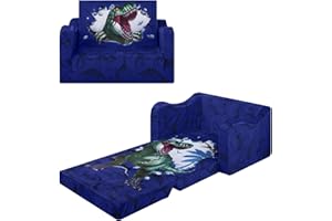 alldomess Convertible Sofa para Niños 2 en 1, Suave Cómoda Sofa Infantil para Niñas y Niños, Estable Silla Plegable Niño para Dormitorio Sala de Juegos,Azul Dinosaurio
