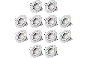 Sweet Led Set di 12 Fari da Incasso per Bagno in Alluminio, con Portalampada GU10 e Lampade Led 3W 230V, Cornici per Fari da Incasso IP44, Spot da Incasso per Bagno, Argento Spazzolato, Luce Calda