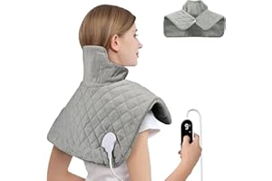 Onherm Termoforo Cervicale e Spalle 48×58cm, Cuscino Termico Elettrico per Collo e Spalle con Spegnimento Automatico, 9 Livelli di Temperatura e Timer 1-4 Ore, Flanella, Lavabile in Lavatrice