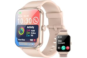 IOWODO Montre Connectée Femme Homme, Appel Bluetooth, Écran 1.85" à LCD, Notifications Réseaux Sociaux, Cardiofréquence/Oxymètre/Analyse Sommeil, 100+ Modes Sports, pour Android& iOS (Rose)