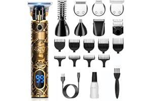 YIDON Maquina de Afeitar Hombre, Recortadora de Barba, Cortapelos Hombres Eléctrica Inalámbrica, Cabezal Preciso Tipo T, Pantalla LED, Recortadora de Vello Nasal y Corporal, Profesional Kit Barbero