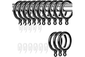 40 Pack Curtain Rings and Hooks, KissDate Black 36mm Hanging Rings Hooks Plastic Black Curtain Rings with Hooks for Hanging Curtains Drape Sliding Eyelet Rings
