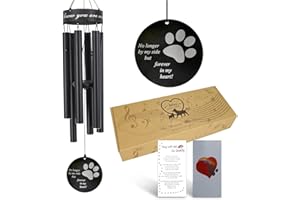 ASTARIN Campanello a vento commemorativo per animali domestici, 76 cm, stampa della zampa, regalo commemorativo per onorare e ricordare un cane, un gatto o altro animale domestico, in metallo di qualità, nero