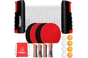 FBSPORT Set da Ping Pong da Tavolo con 4 Racchette, Retrattile Rete, 8 Palline e 1 Borsa per il Trasporto, per Bambini all'aperto e Adulti
