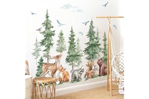 ‎WONDEVER wondever Wandtattoo Waldtiere Kinderzimmer Wandaufkleber Baum Groß Reh Fuchs Bär Wandsticker Wanddeko für Kinderzimmer Babyzimmer Schlafzimmer