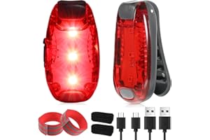 ERTLUTW 2 Feux de signalisation rouges USB rechargeables, feux de signalisation LED pour course, marche, chien, 3 modes (avec clip et bande réfléchissante)