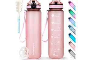 HASAGEI Butelka na wodę, 1 l, bez BPA, sportowa, z zamykaną nakrętką, szczelna, na siłownię, do szkoły, na rower, na zewnątrz, do uprawiania sportu i fitnessu, do biura, z trytanu