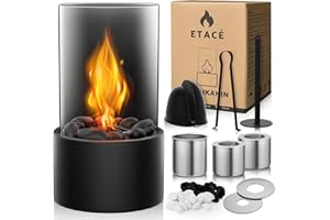 ETACÉ Cheminée de Table Bio Éthanol avec 2 Couleurs de Pierres déco, 2 Chambres de Combustion, 4h de Combustion, Cheminée Bio - éthanol pour Intérieur/Extérieur, Idéal pour Décorer Balcon ou Appartement