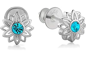 butterfly Clous d'oreilles en argent véritable Swarovski Elements pour fille - Avec fleur - Emballage écologique - Cadeau de communion