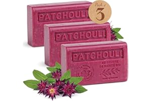 LA MAISON DU SAVON DE MARSEILLE Savon Solide parfumé au Patchouli – Enrichi en Beurre de Karité Bio – Savon Parfumé - 97% d'ingrédients naturels – Fabriqué en Provence – Main & Corps Hydratant – 3x125g