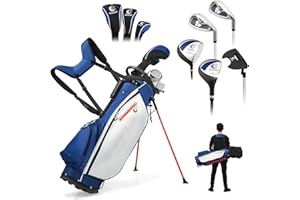 LIFEZEAL Set de Golf Portable, Ensemble Complet Club de Golf Droitier pour Homme, Sac Trépied avec 7 Compartiments, Putter, 3 Bois: Driver #1, Fairway #3, Hybride #4, 5 Fers