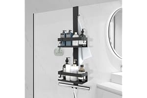 UUlioyer Duschablage zum Hängen, Duschregal aus Edelstahl SUS304 Ohne Bohrer für Rahmenlos Glastür, Shampoo Duschgel Halterung für Dusche, Schwarz (Stil A)