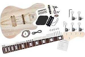 Kit DIY Rocktile JBH5 Bajo Eléctrico - Kit "Hazlo tú mismo" de 5 cuerdas estilo JB - Cuerpo: Paulownia - Mástil: Arce atornillado - Diapasón: Blackwood