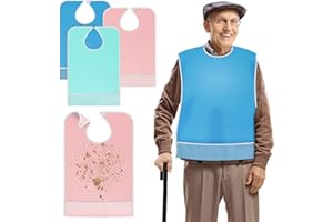 Roylvan Baberos Adultos, 3 PZS Protectores de Ropa para Adultos PVC Impermeable Reutilizable con Recogedor de Migas para Cuello Mayores Pacientes, Baberos para Comer Personas Mayores