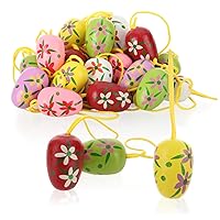 COM-FOUR® 24x påskägg att hänga upp - Påskdekoration av trä i fina färger - Deco påskägg med vackra färger och mönster (Set03