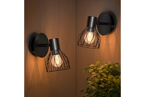 Kimjo Lampada da Parete Orientabile, Nero Applique da Muro E14, Faretto Retrò, Aplique Parete Vintage per Salotto Camera Corridoio Cucina, Adatta per E14, Max. 40W, Senza Lampadina 2 Pezzi