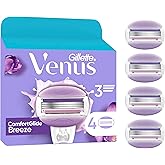 Gillette Venus ComfortGlide Breeze Hojas, Hojas De Recambio 4 Recambios, Mango De Metal Y Soporte Para Ducha
