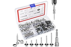 Nadisean 241 Pcs Hex Head Self Tapping Screws, 410 Stainless Steel Self Drilling Screws with Hex Washer Head, 6 Sizes of Roofing screws M4.8*13/16/19/25/32/38mm, with hex Socket for Steel Sheet Roof