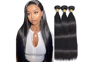 Hxxcoup Human Hair Bundles Natural Black Bundles Straight Bundles Paquetes de Cabello Humano 3 Bundles Negro Extensiones Cortina Pelo Natural Brazilian Remy Hair Unprocessed Virgin Hai 12 14 16 Inch