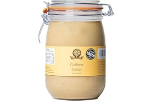 ‎NUTURAL WORLD Nutural World - Crunchy Cashew-Nussbutter (1 kg) *** Wiederverwendbares Glasgefäß *** Great Taste Award Gewinner - 100% rein - Einzelzutat