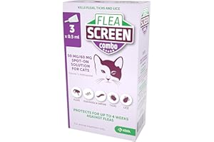 FLEA SCREEN Combo Cat, 3 Pipettes - Spot-On Flea Treatment for Cats & Kittens Over 8 Weeks Old - Vet Approved Formula Kills Fleas, Flea Eggs, Ticks - Provides Up to 8 Weeks Protection