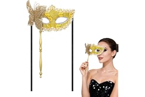 Ciieeo Handheld Masquerade Mask Gold with Stick Cosplay Party Mask for Women