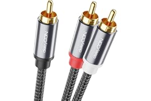 deleyCON 10m RCA-Kabel Subwoofer Ljudkabel Nylonkabel RCA-Kontakt Mono till Stereo OFC-Koppar Dubbelskärmat Guldpläterat Koax