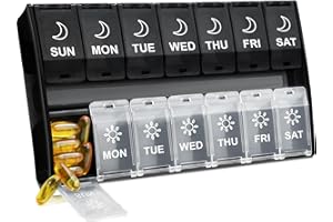 MOSSIME XL duży tygodniowy organizer – 7 dni, pokrywki na zawiasach pudełko na tabletki witaminowe, pomoc na suplementy