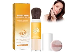 GUEGINE Mineral Powder Sunscreen Brush,SPF 50 Mineral Sunscreen Setting Powder Powder Sunscreen for Face Sun Protection Powder Mineral Powder Brush Oil Control Matte Finish Lasting Lightweight Breathable