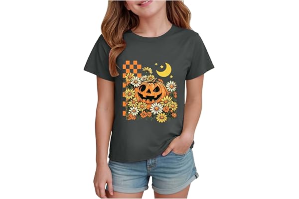 Barn halloween grafiskt tryck t-shirt kortärmad rund hals andningsbar mjuk bomullsblandning t-shirt söt pumpa spöke mönster v
