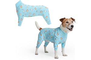 Spark Paws Pijama para Perro Ultra Suave y Elástico en 4 Vías, Traje de Recuperación Después de la Cirugía, Pijama Onesie para Perros Pequeños, Medianos y Grandes - Breakfast Blue - L