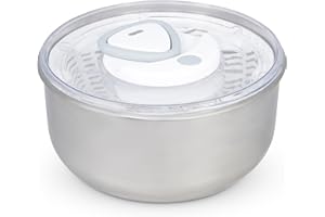 Zyliss Easy Spin 2 Salad Spinner, Large 6L Capacity, Stainless Steel, Serving Bowl, Retractable Cord and Brake System/Easy Cleaning, Dishwasher Safe