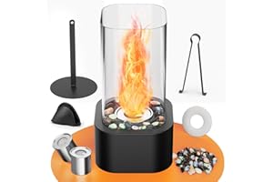 BILLIONFUN Square Table Fireplace - Premium Bioethanol Table Fireplace - Table Fire for Indoor and Outdoor Use with 2 Combustion Chambers Over 4H Burning Time, Ethanol Fireplace for Parties, Garden Balcony