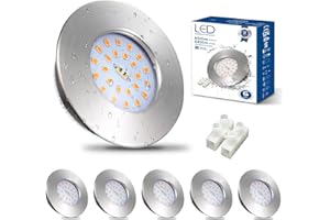 HiBay Einbaustrahler LED Flach 7W Badezimmer LED Spot IP44 Deckenspots Rund Matt Nickel 3000K Warmweiß Einbauleuchten 850lm 6er Set