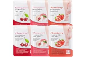 GNHG 6 Pares de Mascarilla para Pies, Contienen Niacinamida, Calcetines Exfoliantes de Pies, Hidratante Delicada para pies Secos y Agrietados (Melocotón + Cereza + Fresa)