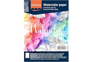 Vaessen Creative Florence Carta per Acquerello Pressata a Caldo A5, Bianco, 200 g/mq, Qualità Belle Arti, Grana Satinata, 24 Fogli per Pittura, Handlettering, Progetti Artistici e Altro Ancora