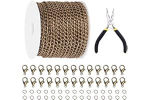 GLARKS Galrks 102 catene da 30 piedi in metallo antico, bronzo antico, con coda coperta mentale, con anelli di salto e fermagli, per gioielli, accessori fai da te