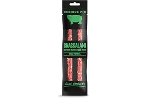 SERIOUS PIG - Salami Pub Snacks, Keto Snack, High Protein, Meaty, Made with Outdoor Reared British Pork, Savoury Salami Sticks (Snackalami) (Wild Fennel) (12 Pack)