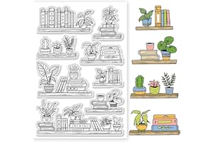 GLOBLELAND Timbri Trasparenti per Libreria In Vaso Timbri per Goffratura per Libri e Piante Timbri Trasparenti In Silicone Sigillo per Scrapbooking Fai-Da-Te e Creazione di Cartoline Decorazioni