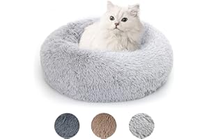 Lucky Sign - Katzenbett Hundebetten Rundes Kuschelbett Hundekörbchen Katzenkorb Zum Schlafen Hundekissen Waschbar Katzenschlafplatz für Katzen und kleine Hunde, (M) 50 cm Ø - Hellgrau