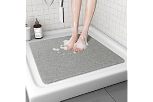 MORROWCAMP Square Shower Mat, Non Slip Anti Mould Bath Mat 53 x 53 cm, Loofah Shower Mats for Inside Shower, Washable Bath Mats with Drain, Bath Mat for Bathroom Floor, Bathtub Mat for Elderly, Quick Dry (Grey)