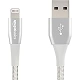 Amazon Basics Double Nylon Braided USB A Cable with Lightning Connector, Premium Collection - 4 Inches (10 Centimeters) - Sil