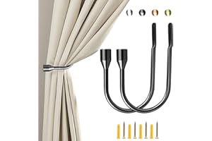 ALEENFOON ganci fermatende a U in metallo per tende moderne, fermatende design per tende in voile, 2 pezzi per confezione Metallic Black