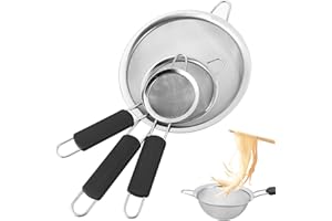 BlueEour Stainless Steel Mesh Sieve Set, 3 Pack Powder Sifters, 8-12-20 cm Food Strainer & Flour Sieve, Rust Free Strainers for Straining Flour Tea Coffee Juice Jams Sugar Cooking Baking Cake Kitchen